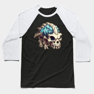 Scary Skull Chibi Triceratops Isometric Dinosaur Baseball T-Shirt